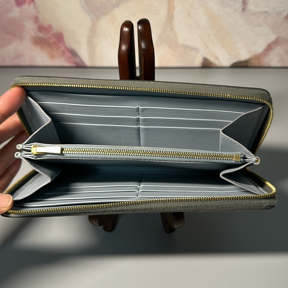 22 Celine Paris gray grained calfskin leather zip long continental wallet - Picture 6 of 8